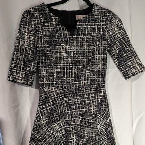 PluPlu Korean tweed look mini ruffle fit&flare black white dress half sleeves